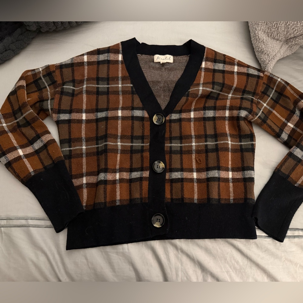 Plaid Button-Up Cardigan